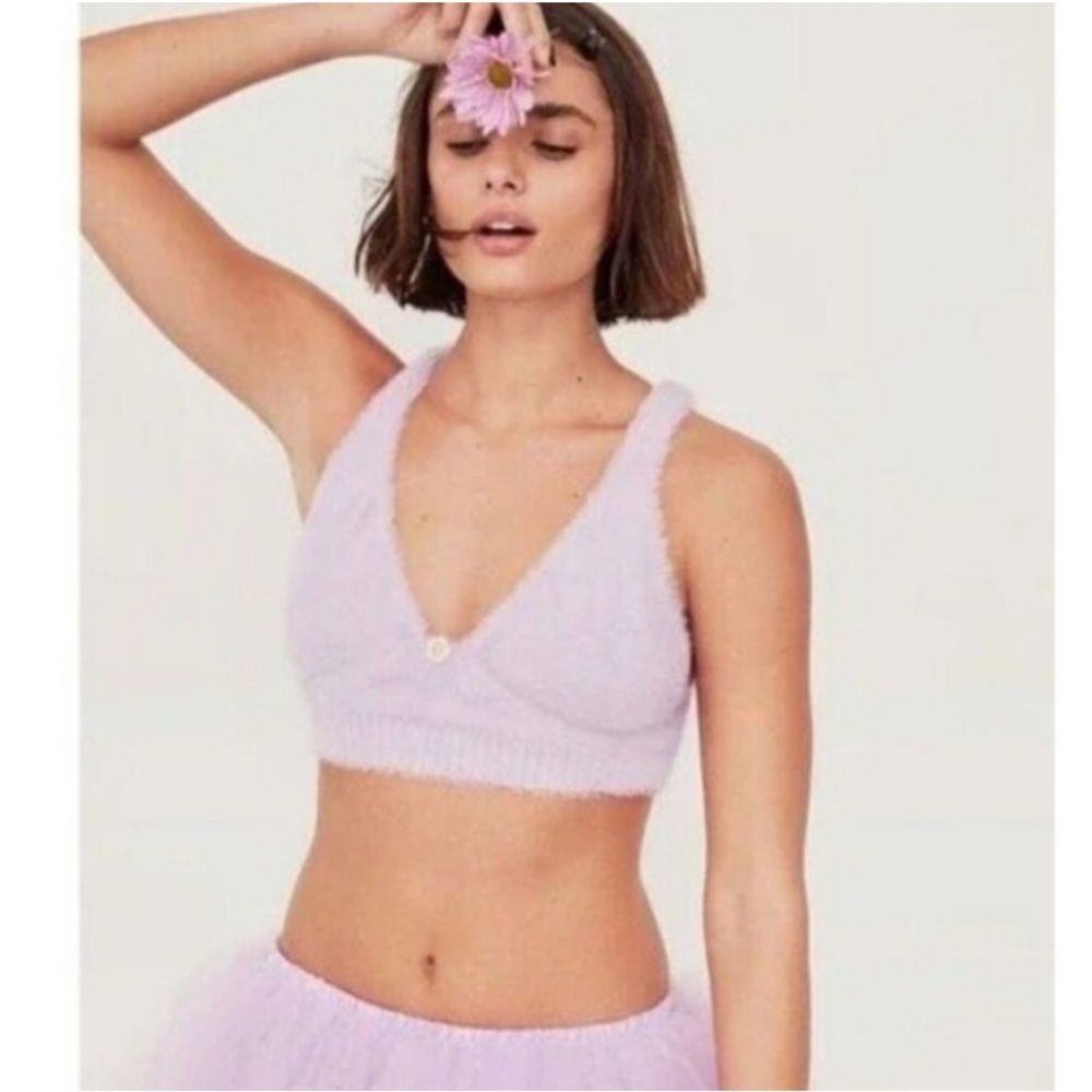 For Love and Lemons x VS FAUX MOHAIR DEVON CROP TANK TOP IN PURPLE